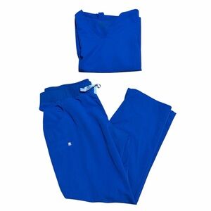 Figs Royal Blue Scrub Set - Top & Drawstring Pants